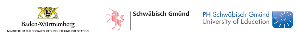 Logos der Förderung: Baden-Württemberg Ministerium für Soziales, Gesundheit und Integration; Stadt Schwäbisch Gmünd; PH Schwäbisch GMünd University of Education