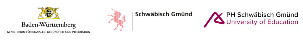 Logos der Förderung: Baden-Württemberg Ministerium für Soziales, Gesundheit und Integration; Stadt Schwäbisch Gmünd; PH Schwäbisch Gmünd University of Education